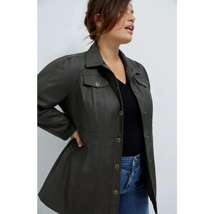 Anthropologie Maeve Kellie Faux Leather Coat Size 8 Gray Boho Chic Biker City